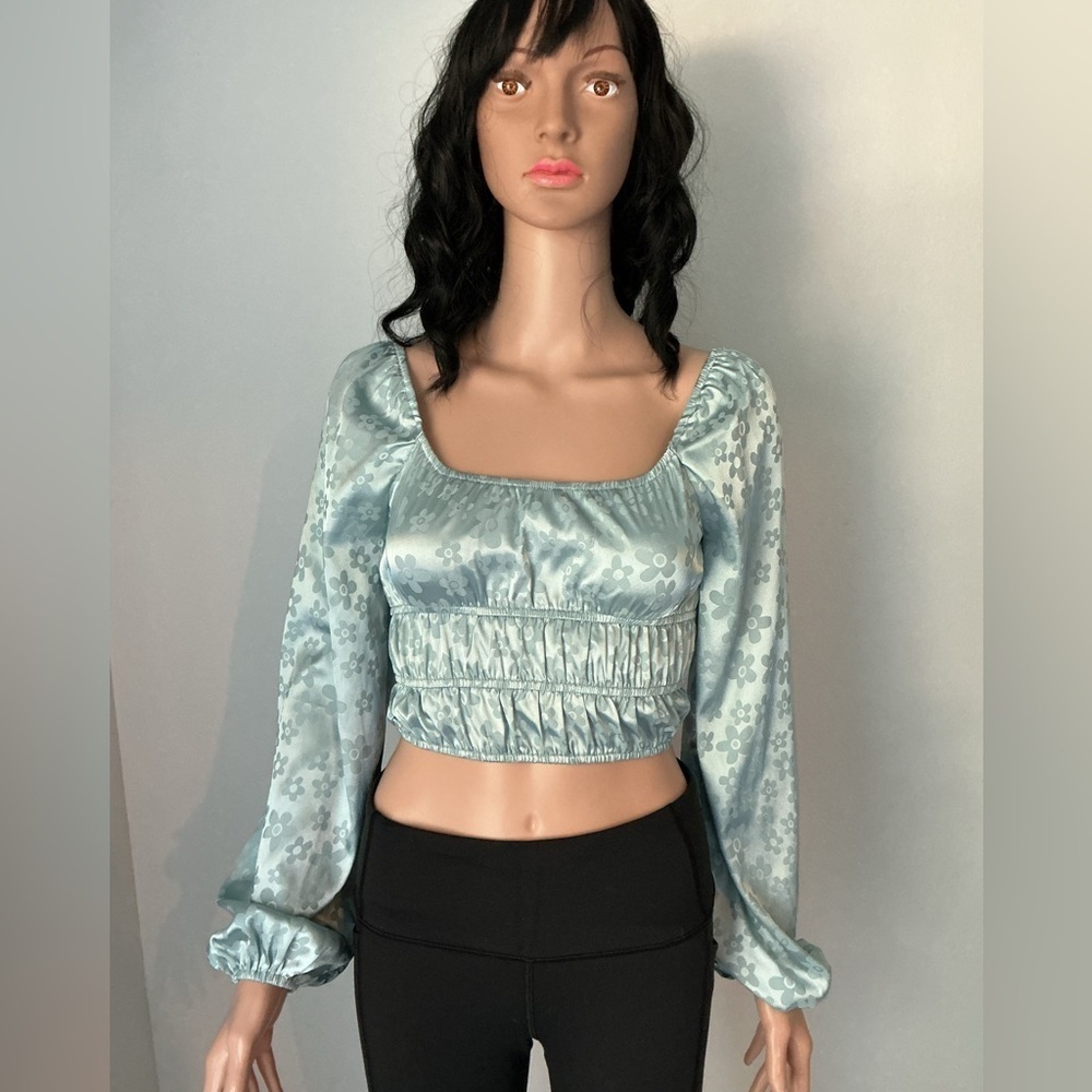 Altar'd State women long sleeve satin crop top